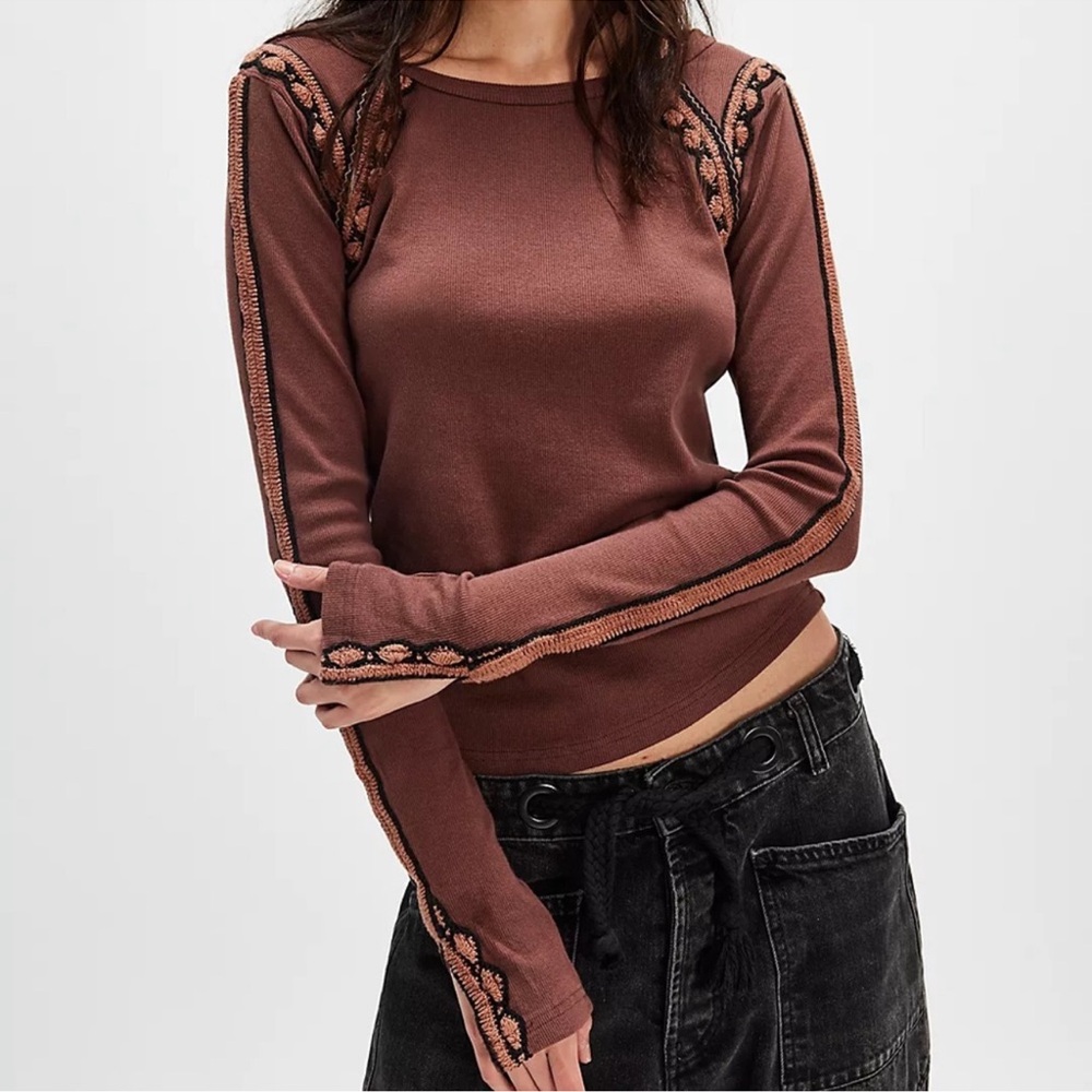 Free People Long Lost Ribbed Long Sleeve Top - Medium